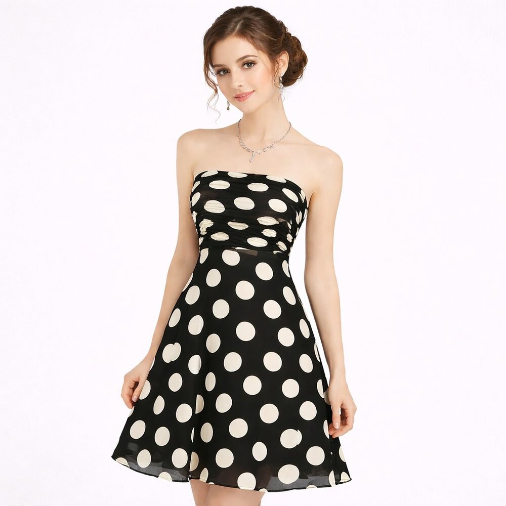 Silk Polka Dot Strapless Dress 2P